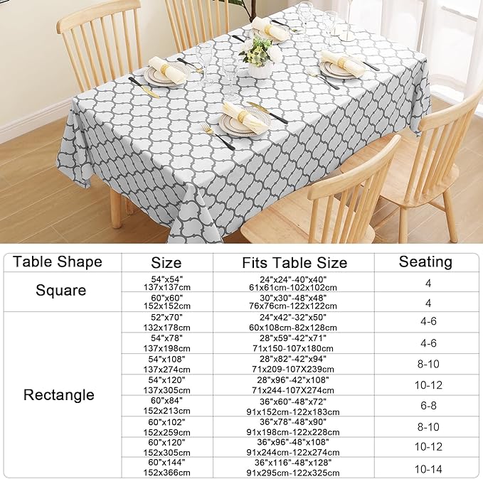 Smiry Rectangle Table Cloth, Waterproof Vinyl Tablecloth with Flannel Backing for Rectangle Tables, Wipeable Spillproof Plastic Tablecloths for Dining, Camping, Indoor and Outdoor (60"x120", White)