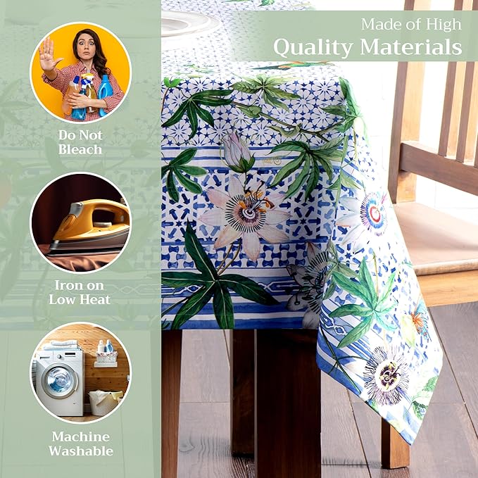 Maison d' Hermine Table Cloth Rectangle Table 100% Cotton 60 x 90 Inches Tablecloth Reusable Decorative for Dining Room Farmhouse Home Valentines Day Decorations Spring Summer - Passiflora
