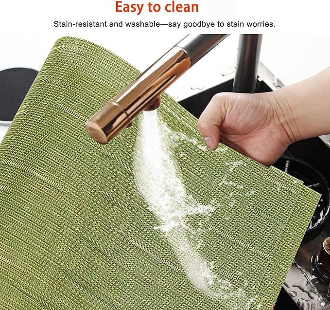Placemats Set of 12,Washable,Heat and Stain Resistant Indoor/Outdoor Place mats,Vinyl Woven Non Slip Table Mats for Restaurant Table Protection,PVC Placemats(Green,12PCS)