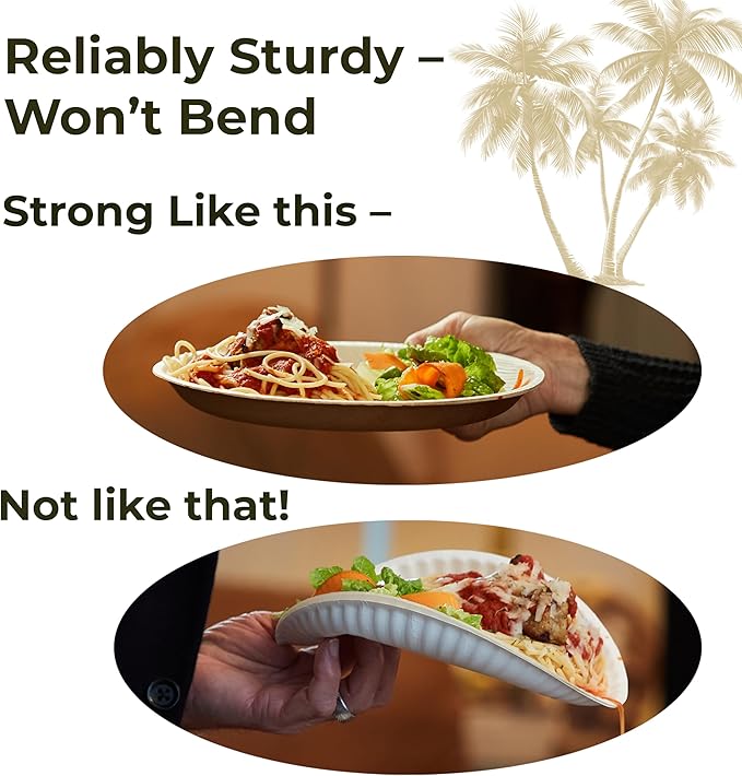 Indie Palm Disposable Palm Leaf Plates – 50 Pack 10 Inch Round – Heavy Duty, 100% Compostable & Biodegradable – Eco-Friendly Alternative to Plastic & Bamboo – Perfect for Parties & Events
