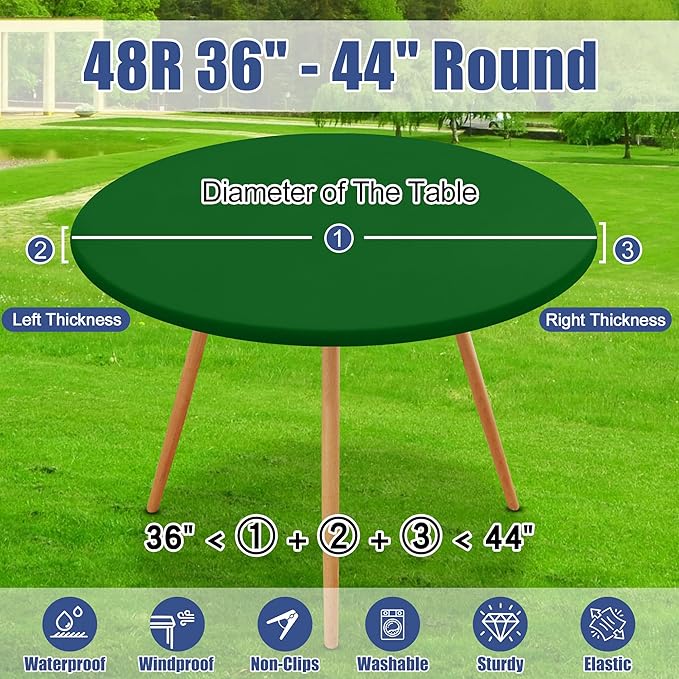 Round Spandex Tablecloth 2 Pack, Elastic Fitted Waterproof Tablecloths for 36"-44" Tables, Stretch Washable Picnic Table Cover for Camping, Dining, Indoor and Outdoor, Emerald Green