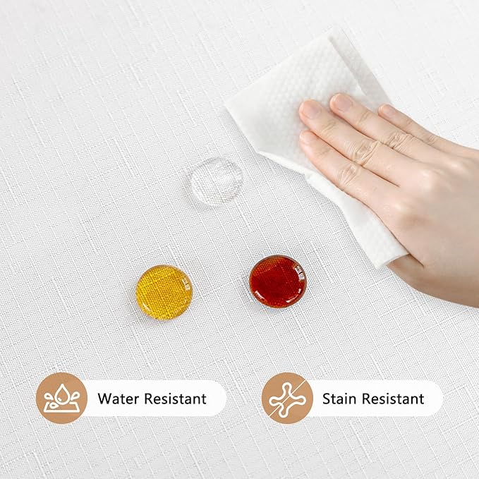 Textured White Fabric Table Cloth Rectangle Spill Proof & Reusable Faux Linen Tablecloth for 8 Foot Rectangular Table Easy Clean for Dining Banquet Wedding 54 x 108 Inch