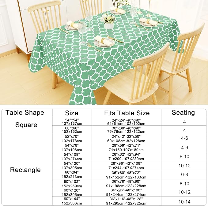 Smiry Rectangle Table Cloth, Waterproof Vinyl Tablecloth with Flannel Backing for Rectangle Tables, Wipeable Spillproof Plastic Tablecloths for Dining, Camping and Indoor (60"x102", Sage Green)
