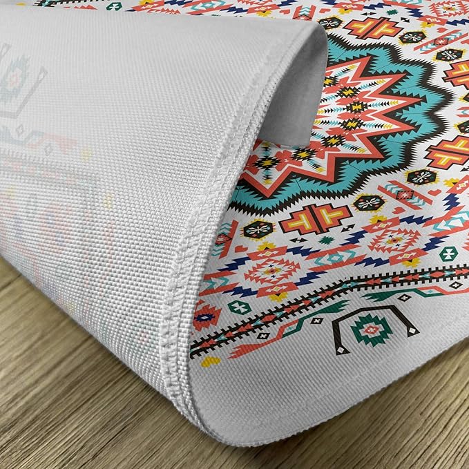 Ambesonne Tribal Place Mats Set of 4, Abstract Style Themed Boho Sun Pattern Art Print on Greyscale Background, Washable Fabric Placemats for Dining Table, Standard Size, Turquoise Coral