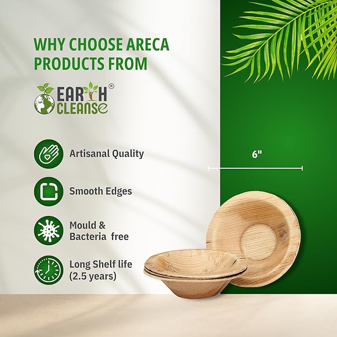 6" Areca Palm Leaf Round Bowls Compostable Biodegradable Eco-Friendly Bowls Natural Disposable Bowls, Perfect for Picnic Catering, Dessert, and Wedding (Pack of 50)