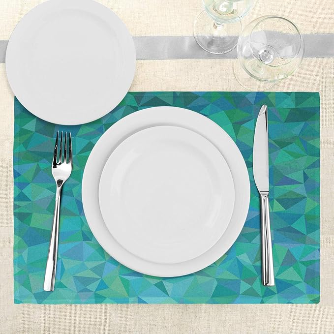 Ambesonne Teal Place Mats Set of 4, Abstract Irregular Triangle Mosaic Design and Geometrical Modern Art Image Pattern, Washable Fabric Placemats for Dining Table, Standard Size, Green Navy