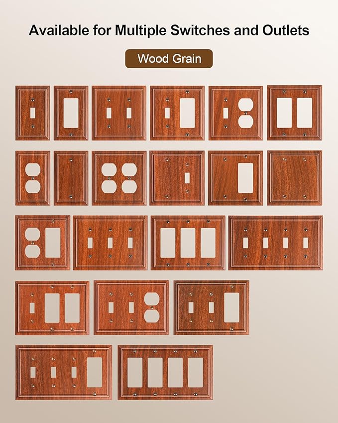 2-Pack Combo Toggle/Decorator Light Switch Cover Plate, Wood Grain Decorative Electrical Outlet Covers, Durable Natural Bamboo Fiber Switch Plates and Outlet Covers, Corrosion Resistant