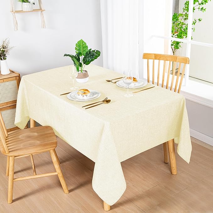 Hiasan 2 Pack Faux Linen Rectangle Tablecloth - Wrinkle and Stain Resistant Washable Table Cloth for Kitchen Dining Room Holiday Table Cover for Party Dinner, Champagne, 60 x 120 Inch