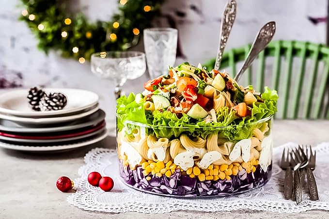 Large Glass Salad Bowl - Microwave & Dishwasher Safe - Centerpiece Serving Bowl - Mixing and Serving Dish - Clear Borosilicate Glass Fruit Bowl and Trifle Bowl, 100oz.