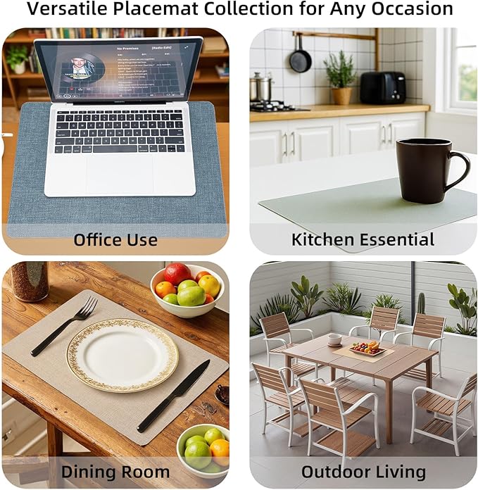 Heat Resistant Placemats Set of 2, 17x12in Waterproof Wipeable Faux Leather Non Slip Table Mats, Easy to Clean, Stain Resistant, for Kitchen Dining Room-– Warm Tan