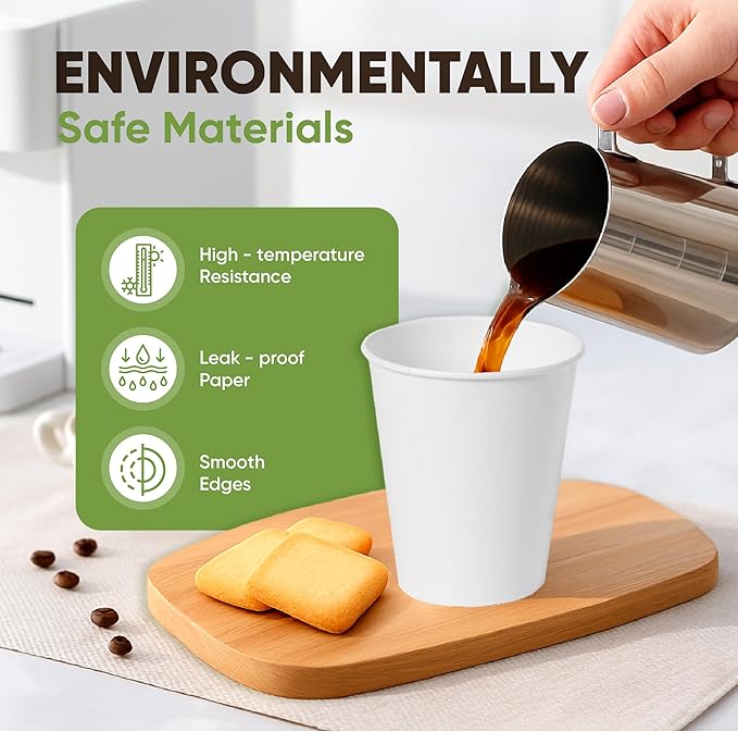 Paper Cups 14 oz – 100 Disposable Coffee Cups with 50 Paper Straws | Hot Cups for Coffee & Tea up to 150°F | Food-Contact Compliant Paper (FDA 21 CFR 176.170)