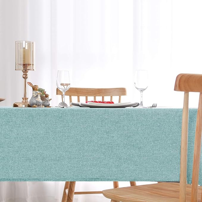 Hiasan Faux Linen Rectangle Tablecloth - Wrinkle and Stain Resistant Washable Table Cloth for Kitchen Dining Room Holiday Table Cover for Party Dinner, Aqua, 60 x 102 Inch