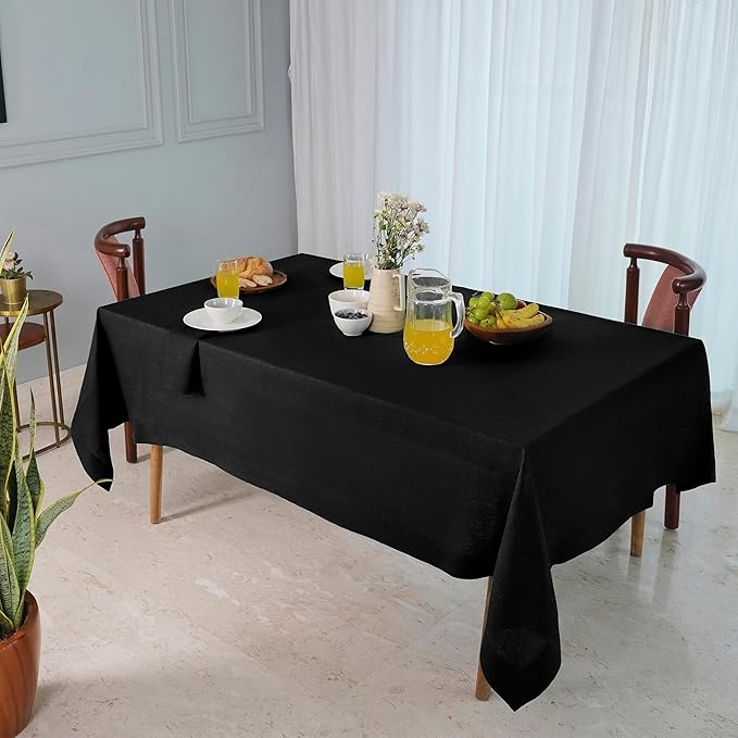 D'Moksha Homes Linen Black Tablecloth 60 x 132 Inch - 100% Pure Linen Rectangular Tablecloth - Machine Washable Table Cloth for Spring, Easter