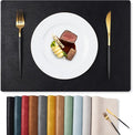 MOSAYT Vinyl Placemats Set of 4-12 X 17 Inch - Faux Leather 100% Waterproof Oil-Proof Wipeable PU Place Mats, Heat Resistant Reversible Table Mats for Kitchen, Dining, Outdoor (Black)