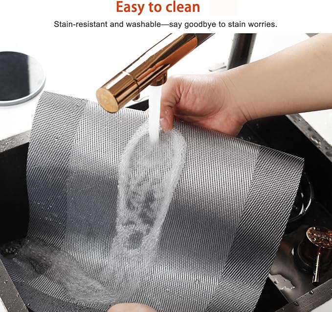 Placemats Set of 12,Washable,Heat and Stain Resistant Indoor/Outdoor Place mats,Vinyl Woven Non Slip Table Mats for Restaurant Table Protection,PVC Placemats(Silver,12PCS)
