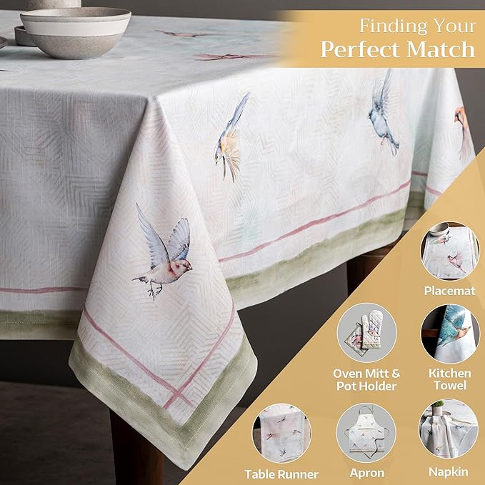 Maison d' Hermine Table Cloth Rectangle Table 100% Cotton 60 x 108 Inches Tablecloth Reusable Decorative for Dining Room Farmhouse Home Valentines Day Decorations Spring Summer - Flying Birds