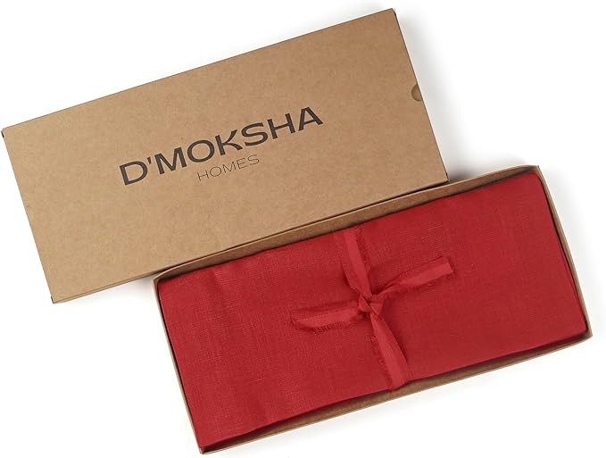 D'Moksha Homes Linen Bright Red Table Runner 84 Inches Long - 100% Pure Linen 14 x 84 Inch Table Runner for Dining, Valentines, Spring, Easter - Machine Washable