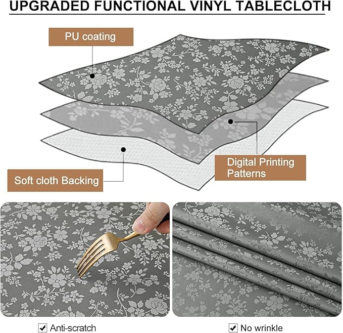 Smiry Square Table Cloth, Waterproof Heavy Duty Vinyl Tablecloths, Wipeable Washable Table Cover for Kitchen and Dining Room (Grey, 70" X 70")