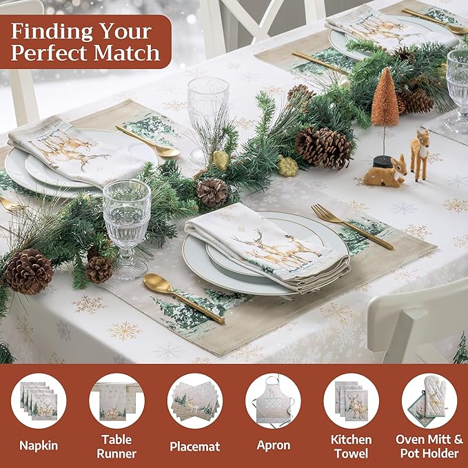 Maison d' Hermine Table Cloth Square Table 100% Cotton 60 x 60 Inches Fall Tablecloth Reusable Everyday Use for Thanksgiving Christmas Decorations Dining Farmhouse Party (Deer in The Woods)