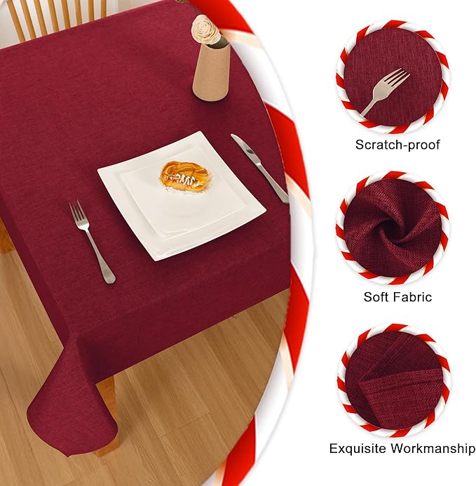 Hiasan Faux Linen Rectangle Tablecloth - Wrinkle and Stain Resistant Washable Table Cloth for Kitchen Dining Room Holiday Table Cover for Dinner, Red, 54 x 120 Inch