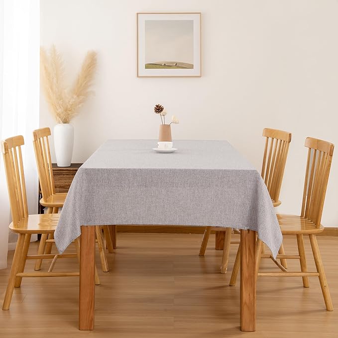 Hiasan Faux Linen Rectangle Tablecloth - Wrinkle and Stain Resistant Washable Table Cloth for Kitchen Dining Room Holiday Table Cover for Party Dinner, Stone, 60 x 120 Inch