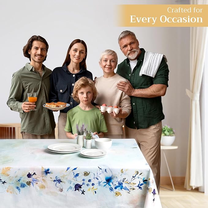 Maison d' Hermine Table Cloth Square Table 100% Cotton 60 x 60 Inches Tablecloth Reusable Decorative for Dining Room Farmhouse Home Valentines Day Decorations Spring Summer - Lazy Summer Days