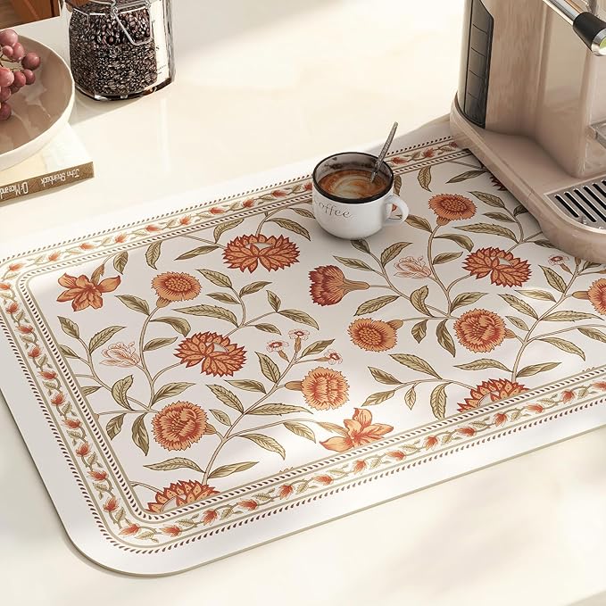 ISAENNE French Vintage PVC Placemats Set of 6,Red Floral PVC Placemat, Waterproof and Heat-Resistant, Decoration for Kitchen, Party,Dinning,New Year,12"*17"