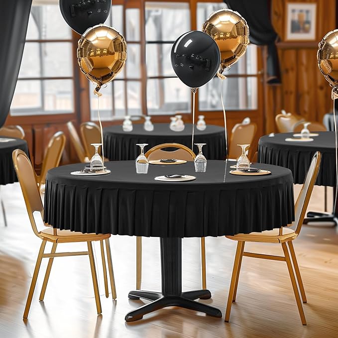1 Pack Black Spandex Round Tablecloths for 72in Table, Stretchy Fitted 6FT Round Table Cloths, Wrinkle Free Table Cover with Skirt for Wedding Birthday Party Bridal Shower Banquet