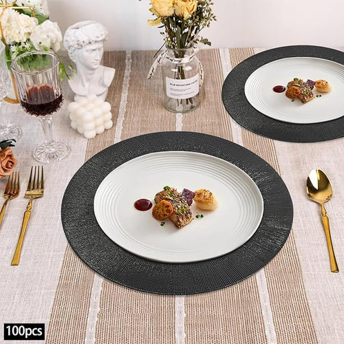 100 Pcs Antique Charger Plates Bulk, 13in Reusable Serving Plates Embossed Rim Plastic Party Dinner Plate Chargers Round Decorative Server Plate for Wedding Party Event Tableware