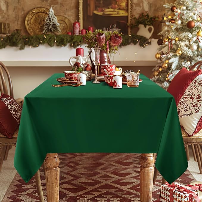 sancua Rectangle Tablecloth - 90 x 132 Inch - Stain and Wrinkle Resistant Washable Polyester Table Cloth, Decorative Fabric Table Cover for Dining Tables, Buffet Parties and Christmas, Hunter Green