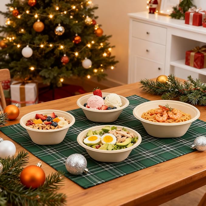 [50 Pack] 24 OZ Heavy Duty Disposable Paper Bowls - Made from Natural Bagasse - Eco-friendly Bowls for Hot Soup, Salad, Dessert