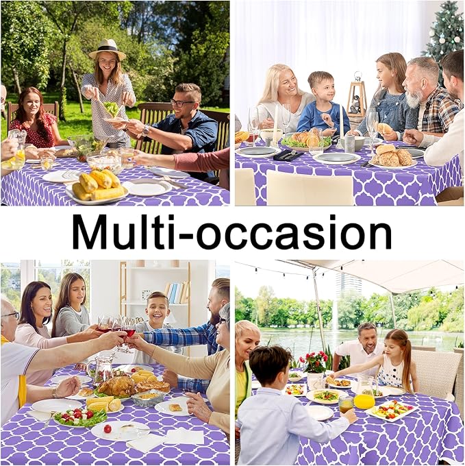 Smiry Rectangle Table Cloth, Waterproof Vinyl Tablecloth with Flannel Backing for Rectangle Tables, Wipeable Spillproof Plastic Tablecloths for Dining, Camping, Indoor and Outdoor, (60"x84", Lavender)