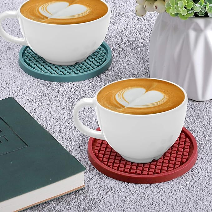ME.FAN Silicone Coasters [6 Pack] Thickened Drink Coasters with Holder - Cup Mat - Non-Slip, Non-stick, Stay Put, Deep Tray - Prevents Furniture and Tabletop Damages(Deep Purple)