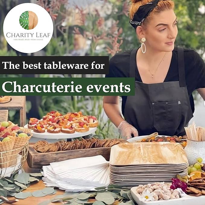 Charity Leaf Disposable Palm Leaf 5" Square Bowl (200 pcs) Dipping Bowls | Bamboo Like| All Natural and Biodegradable | Charcuterie Boards, BBQs, and Parties