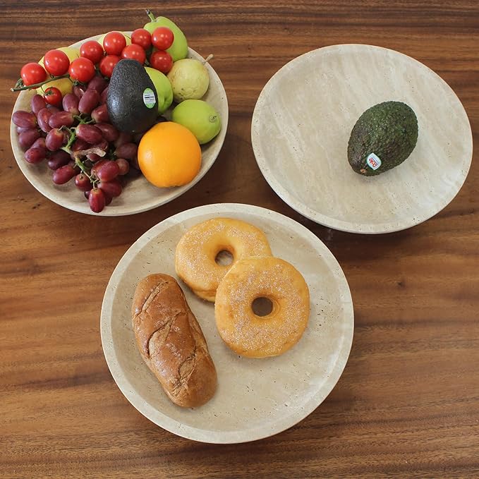 Natural Travertine Fruit Bowl for Kitchen Counter 10.2", Large Decorative Bowl Pedestal for Home Decor, Fruits Holder For Dining Table - Kitchen Organization