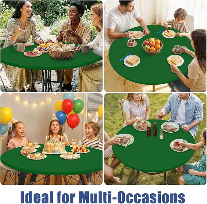 Round Spandex Tablecloth, Elastic Fitted Waterproof Tablecloths for 42"-50" Tables, Stretch Washable Picnic Table Cover for Camping, Dining, Indoor and Outdoor, Emerald Green