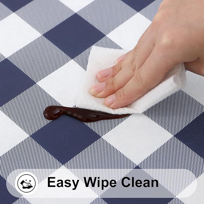 Smiry Rectangle Picnic Table Cloth, Elastic Waterproof Fitted Vinyl Tablecloths, Flannel Backed Buffalo Plaid Table Covers for Dining, Camping, Outdoor (White and Navy, 30" x 60")