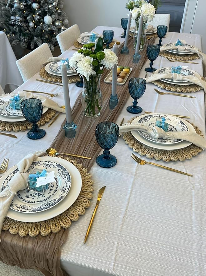 15" Set of 6 Round Corn Husk Placemats | Boho Woven Rattan Table Mats | Farmhouse Wicker Spring Plate Chargers Like Water Hyacinth, Seagrass for Wedding, Party, Christmas, Events