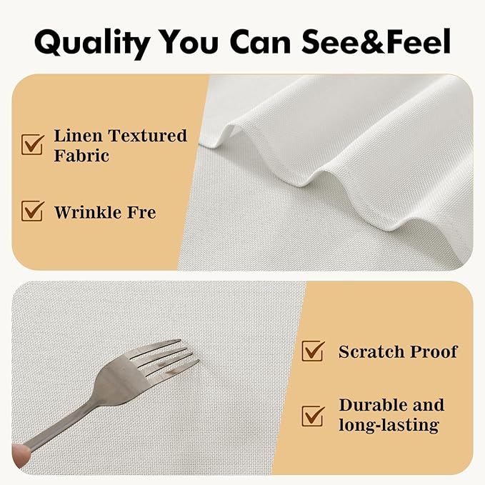 JIUZHEN Round Textured Table Cloth Linen Wrinkle Free Stain Resistant Farmhouse Decorative Circular Tablecloth for Kitchen, Dining, Party, Wedding, Outdoor Use (50 Inch Round,White)