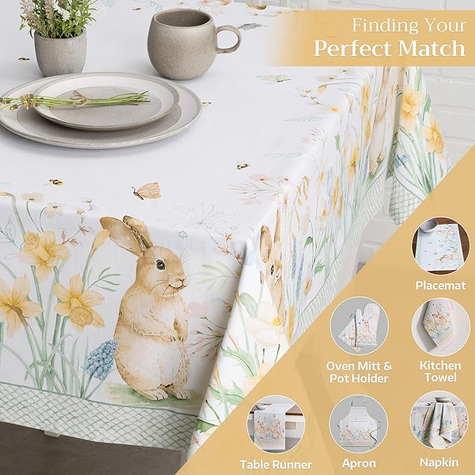 Maison d' Hermine Table Cloth Rectangle Table 100% Cotton 70 x 120 Inches Tablecloth Reusable Decorative for Dining Room Farmhouse Home Valentines Day Decorations Spring Summer - Easter Dew