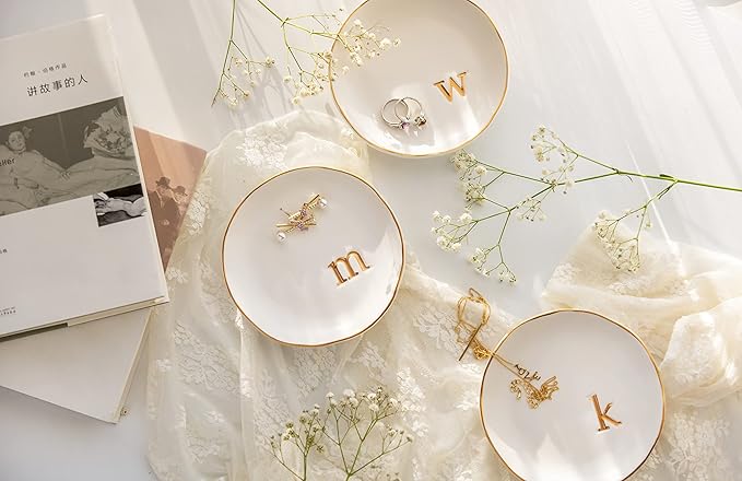 COLLECTIVE HOME - Ceramic Jewelry Tray, Decorative Trinket Dish for Rings Earrings Necklaces Bracelet Watch Keys, Birthday Mother's Day Christmas Gift for Women, 4.75", Glossy (s)