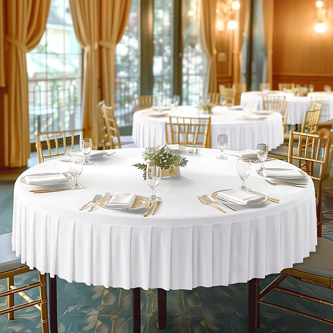 4 Pack White Spandex Round Tablecloths for 72in Table, Stretchy Fitted 6FT Round Table Cloths, Wrinkle Free Table Cover with Skirt for Wedding Birthday Party Bridal Shower Banquet