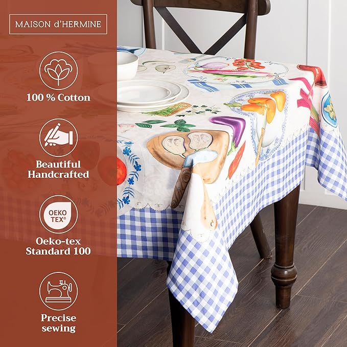 Maison d' Hermine Table Cloth Rectangle Table 100% Cotton 54 x 72 Inches Tablecloth Reusable Decorative for Dining Room Farmhouse Home Valentines Day Decorations Spring Summer - Gourmand