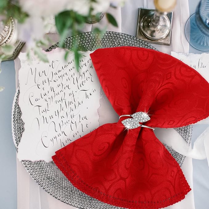Hotop 72 Pcs Silver Holiday Napkin Rings Set Silver Bling Winter Napkin Rings Bulk Metal Leaves Holders Rhinestone Buckle for Wedding Christmas Dinner Gather Party Prom Table Decoration
