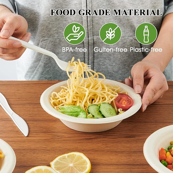 ECOLipak 150 Pack Compostable Disposable Paper Bowls, 12 OZ Bagasse Heavy duty Biodegradable Eco Friendly Sugarcane Soup Bowls for Salad Dessert(Nature)