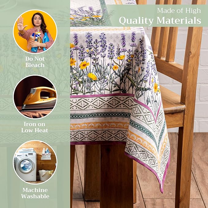 Maison d' Hermine Table Cloth Rectangle Table 100% Cotton 60 x 120 Inches Tablecloth Reusable Decorative for Dining Room Farmhouse Home Valentines Day Decorations Spring Summer - Fanny Lavender