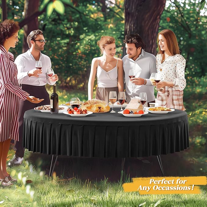 8 Pack Black Spandex Round Tablecloths for 60 Inch Tables, Stretchy Fitted 5FT Cloths, Wrinkle-Free Cover With Skirt for Wedding Party Dining Banquet