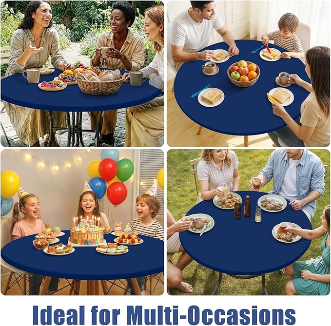 Round Spandex Tablecloth, Elastic Fitted Waterproof Tablecloths for 18"-24" Tables, Stretch Washable Picnic Table Cover for Camping, Dining, Indoor and Outdoor, Navy