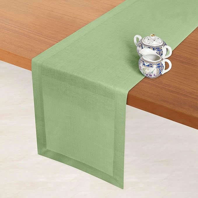 D'Moksha Homes Linen Sage Green Table Runner 120 Inches Long - 100% Pure Linen Dining Table Runner 14 x 120 Inch for Spring, St Patricks Day, Easter - Machine Washable