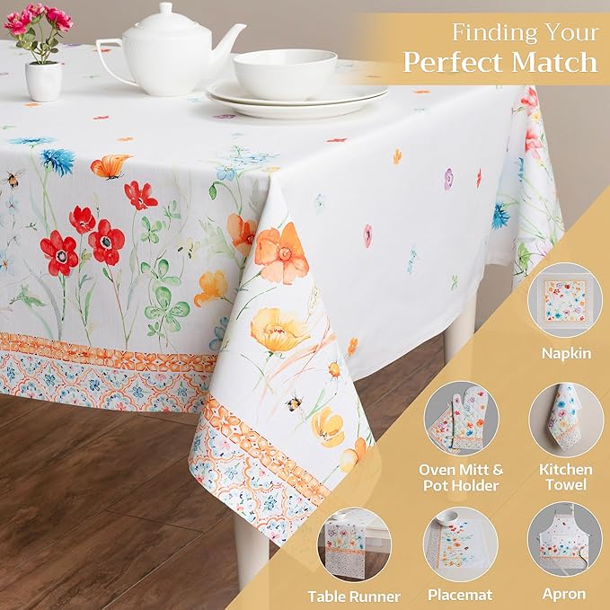 Maison d' Hermine Table Cloth Rectangle Table 100% Cotton 70 x 90 Inches Tablecloth Reusable Decorative for Dining Room Farmhouse Home Valentines Day Decorations Spring Summer - Summer Whisper